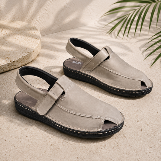 Nubuck Leather Sandals - Grey