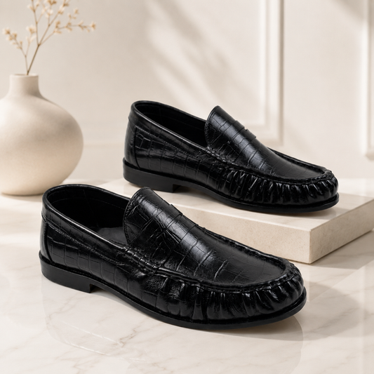 Leather Vintage Penny Loafers - Black