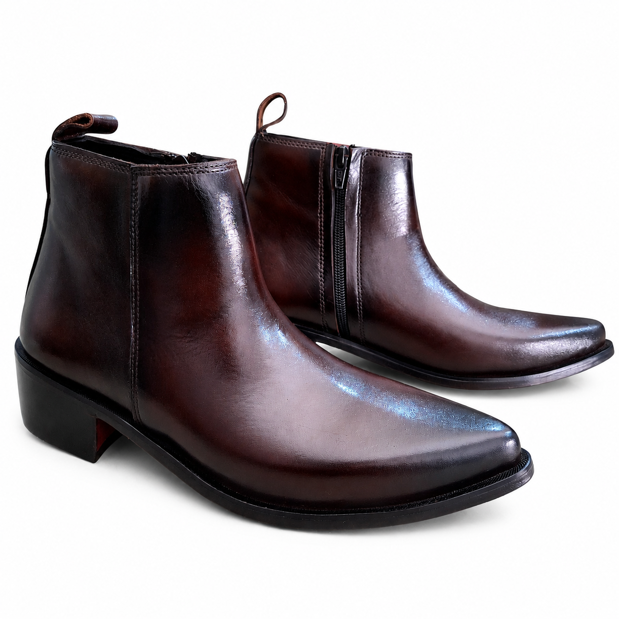 Cowboy Pointed Leather Boots-BRN