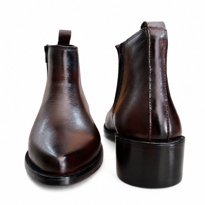 Cowboy Pointed Leather Boots-BRN