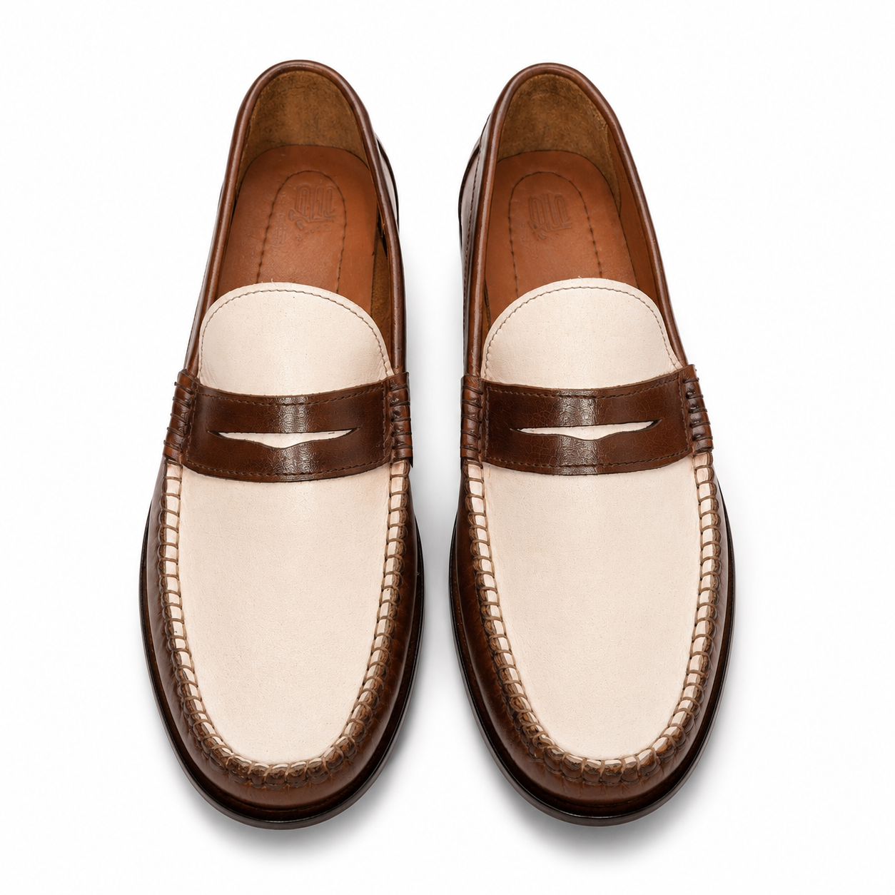 Leather Dual Tone Penny Loafers - ( Cream & Brown)