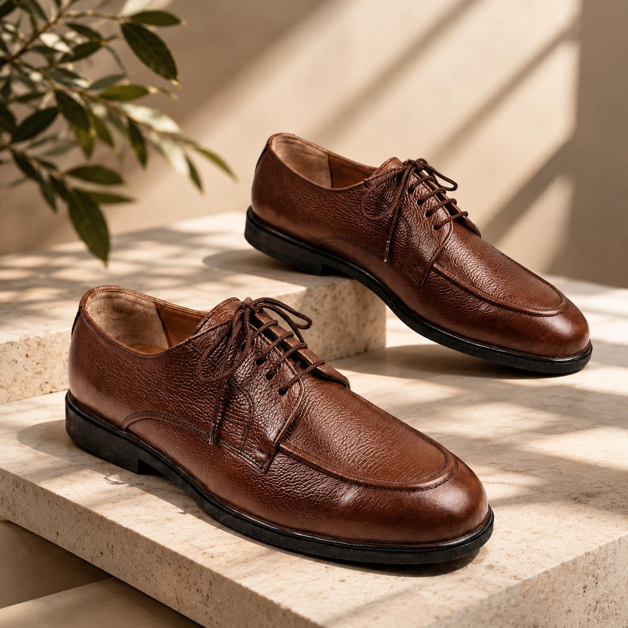 Leather Derby Shoes - BRN