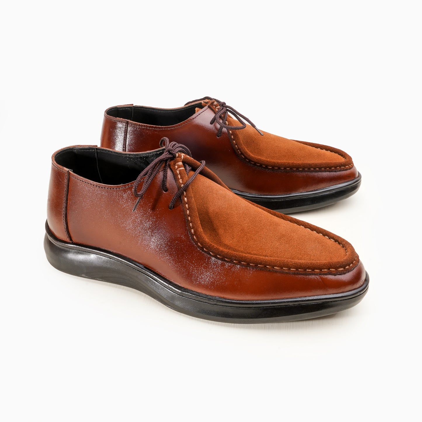 Leather Moc Toe Shoe ( 2 Inches Approx Height Increase ) - BRN Contrast