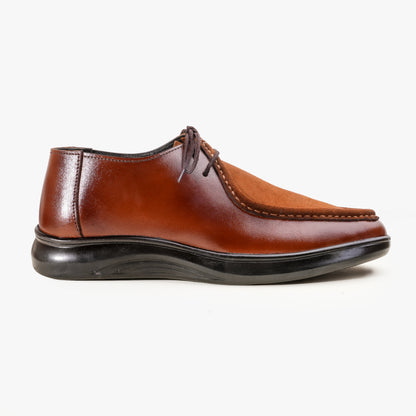 Leather Moc Toe Shoe ( 2 Inches Approx Height Increase ) - BRN Contrast