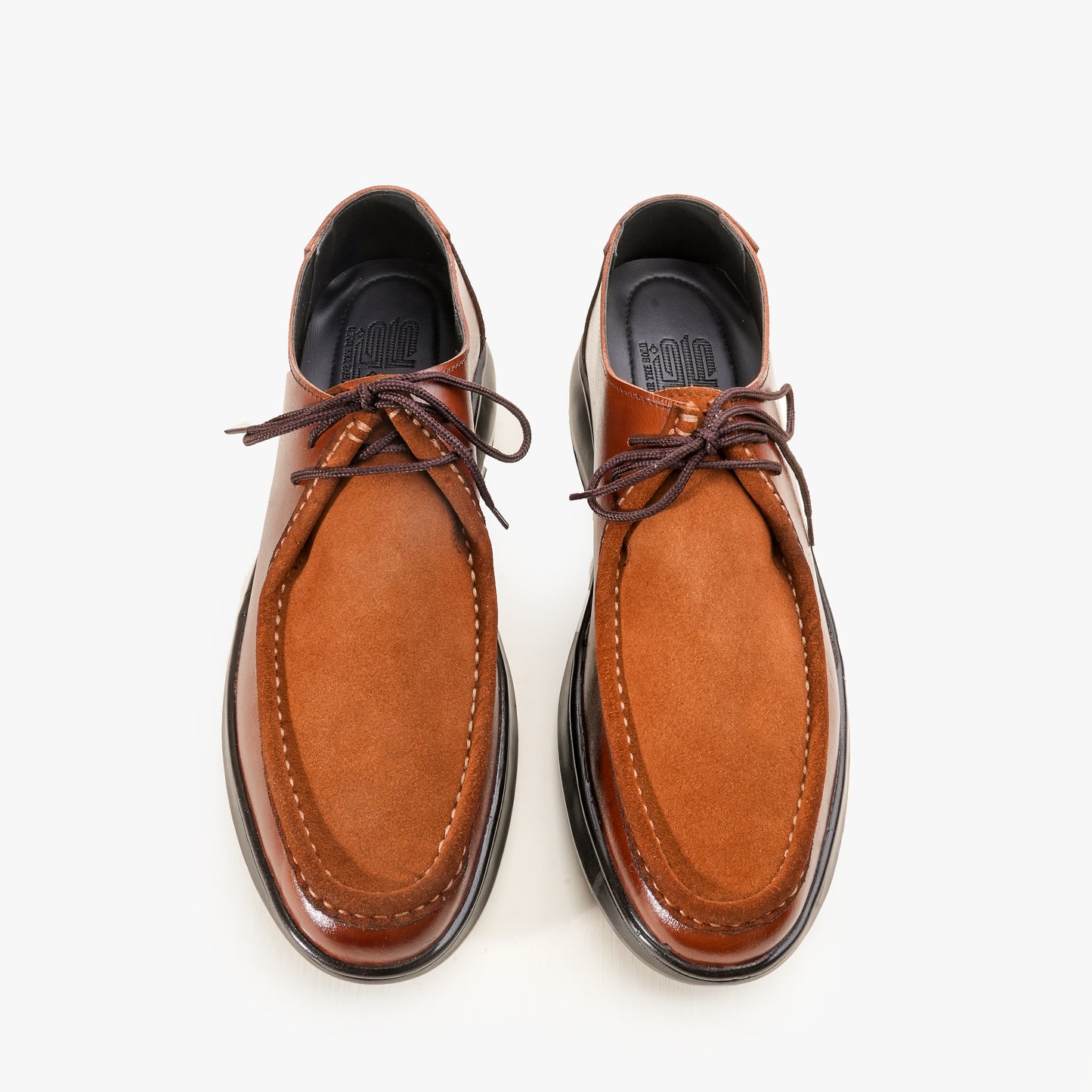 Leather Moc Toe Shoe ( 2 Inches Approx Height Increase ) - BRN Contrast