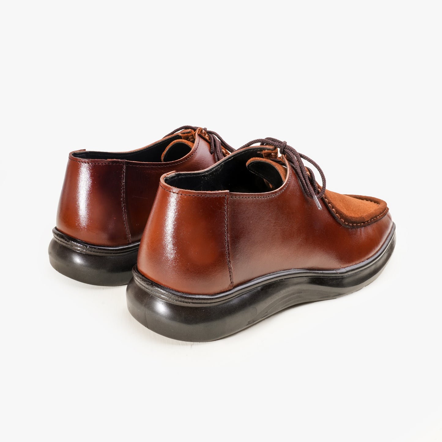 Leather Moc Toe Shoe ( 2 Inches Approx Height Increase ) - BRN Contrast