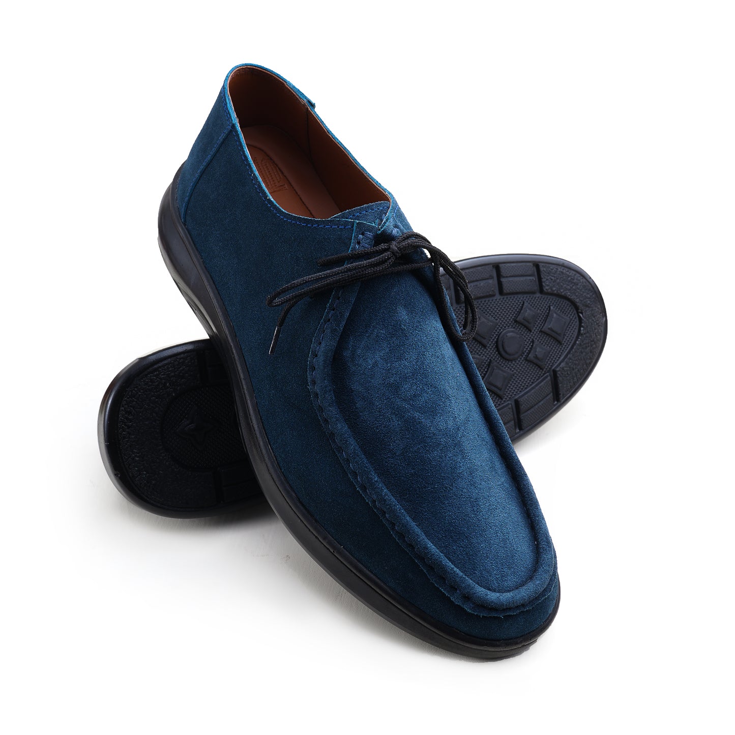Leather Moc Toe Shoe ( 2.5 Inches Approx Height Increase ) - Blue