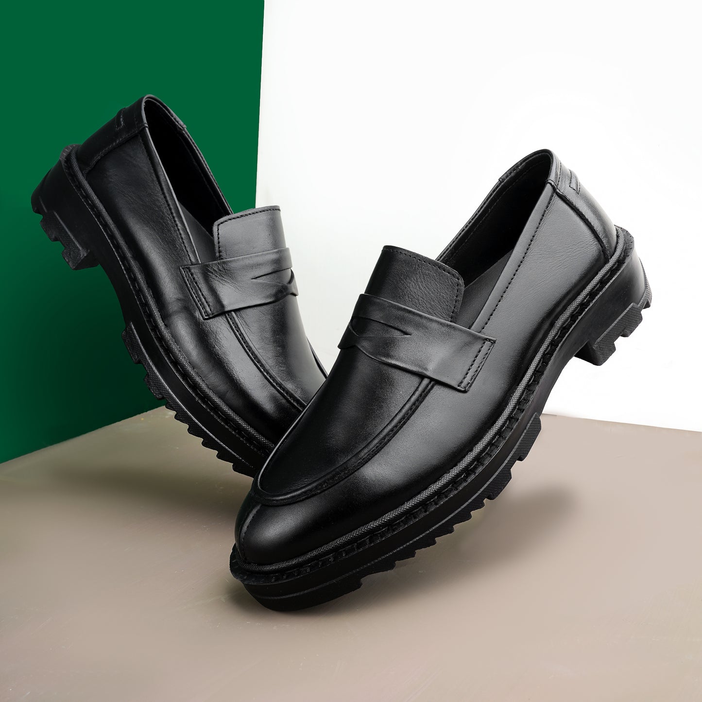 Leather Penny Chunky Loafers - BLK