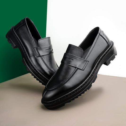 Leather Penny Chunky Loafers - BLK