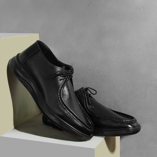 Leather Moc Toe Shoe ( 2.5 Inches Approx Height Increase ) - BLK
