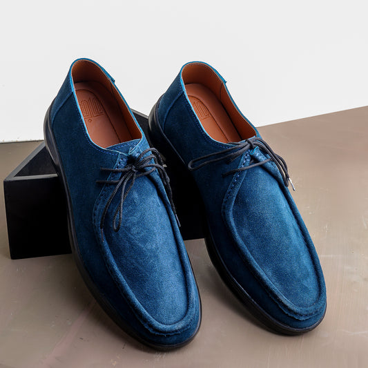 Leather Moc Toe Shoe ( 2.5 Inches Approx Height Increase ) - Blue