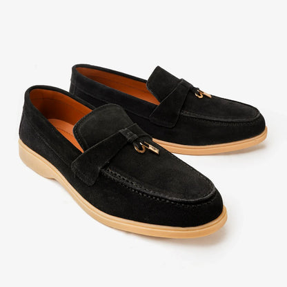 Premium Old Money Suede Tassel Loafers - Black