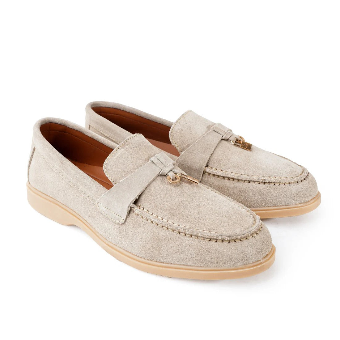 Premium Old Money Suede Tassel Loafers - Beige