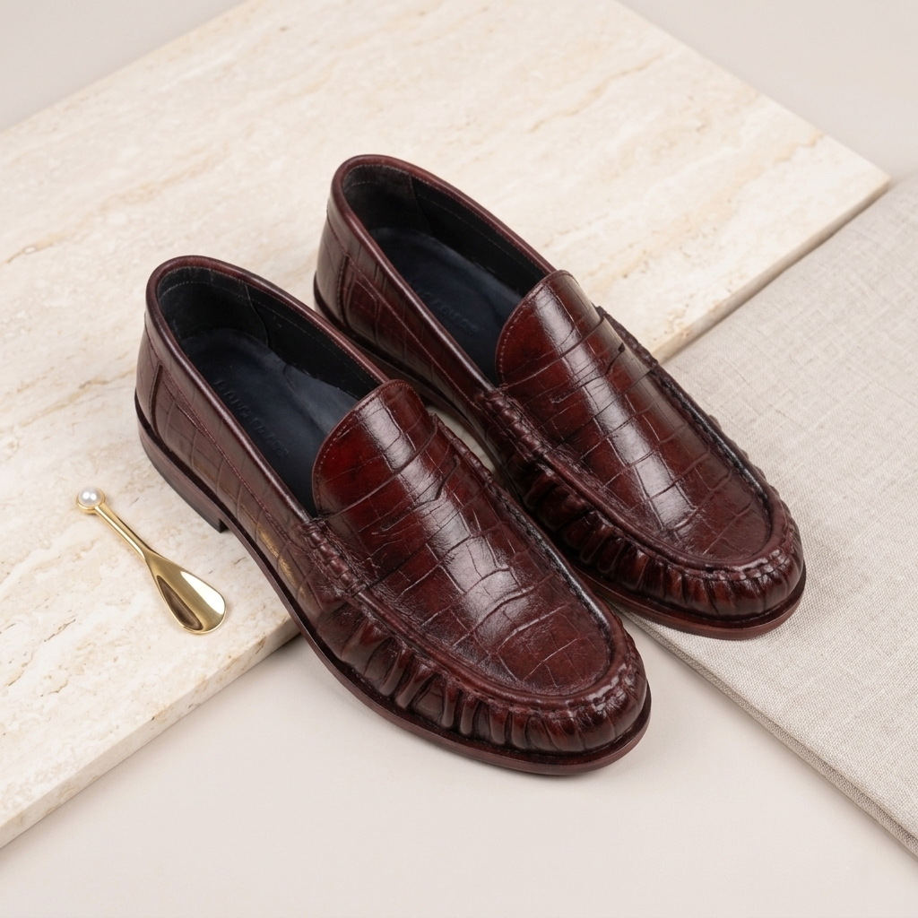 Leather Vintage Penny Loafers - Burgundy