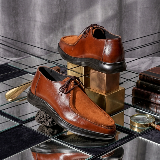 Leather Moc Toe Shoe ( 2.5 Inches Approx Height Increase ) - BRN Contrast