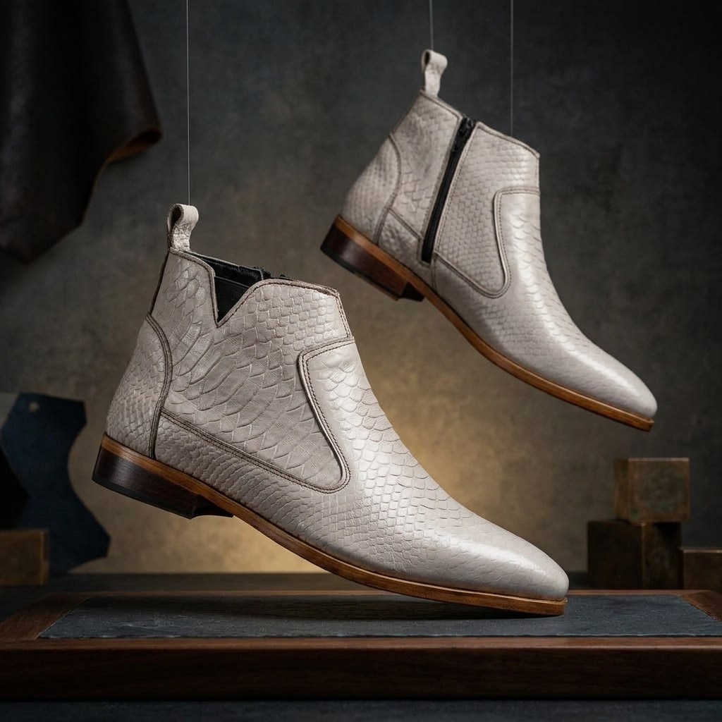 Python Skin Italian Chelsea - Off-White