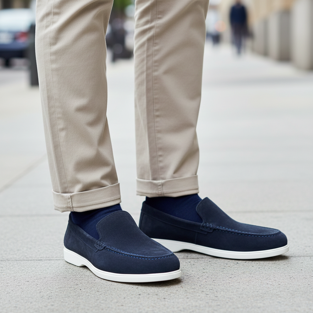 Premium Old Money Suede Loafers - Navy Blue