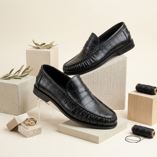 Leather Vintage Penny Loafers - Black