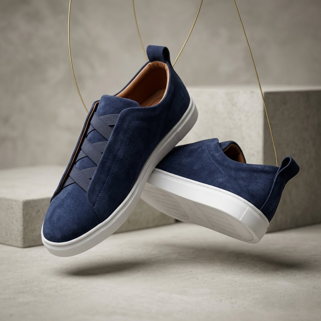 Leather Sneakers -  Navy