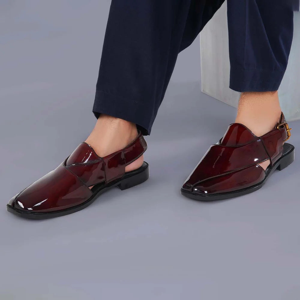 Glossy Peshawari Sandals - MAROON
