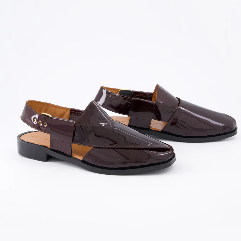 Glossy Peshawari Sandals - BRN