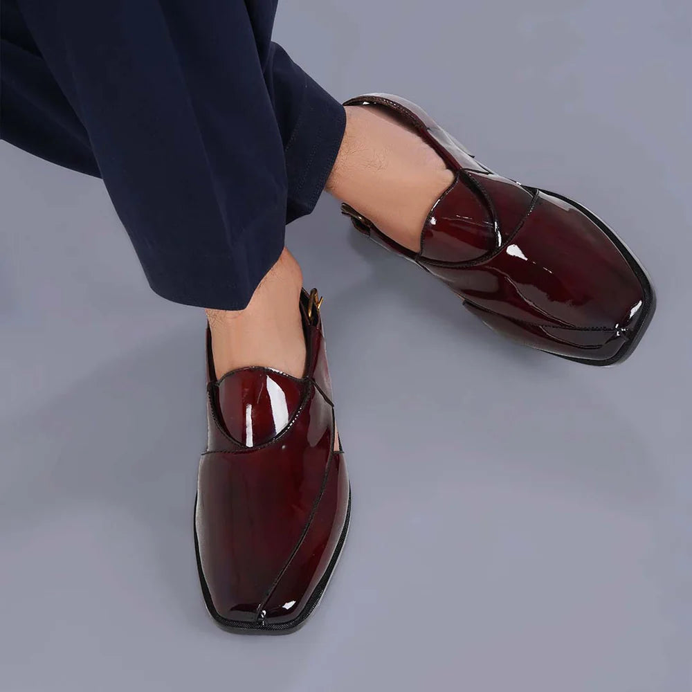 Glossy Peshawari Sandals - MAROON