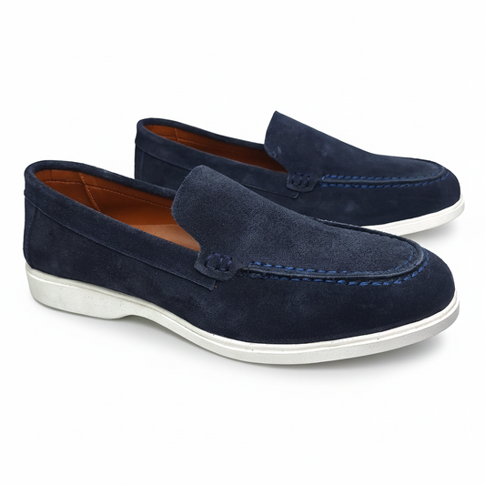 Premium Old Money Suede Loafers - Navy Blue
