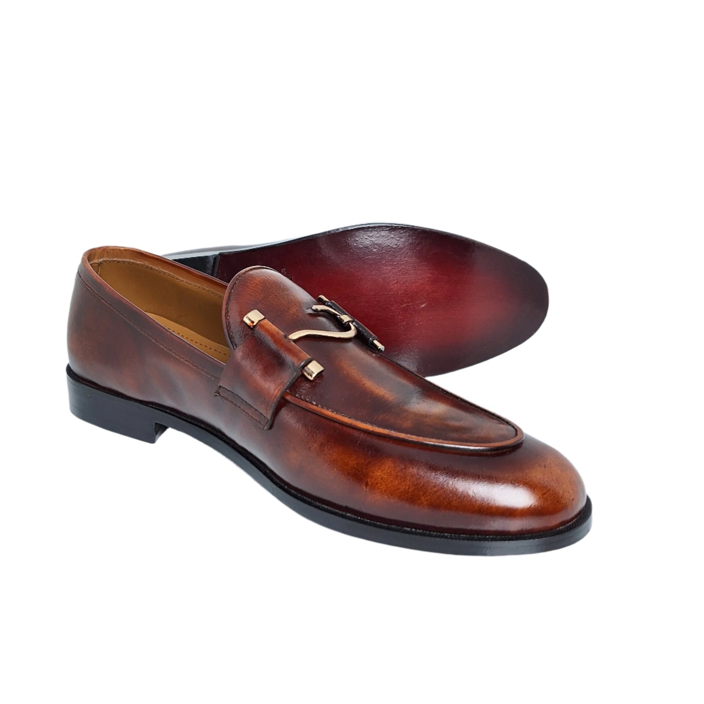 S Buckle Buff Finish Leather Loafers