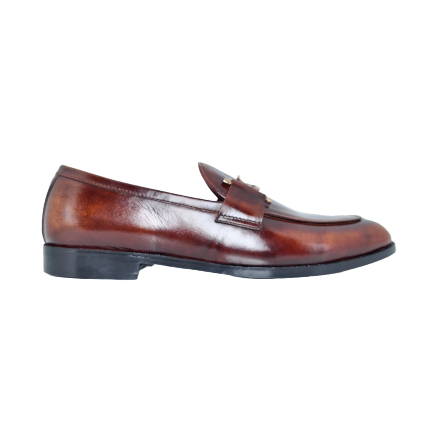 S Buckle Buff Finish Leather Loafers